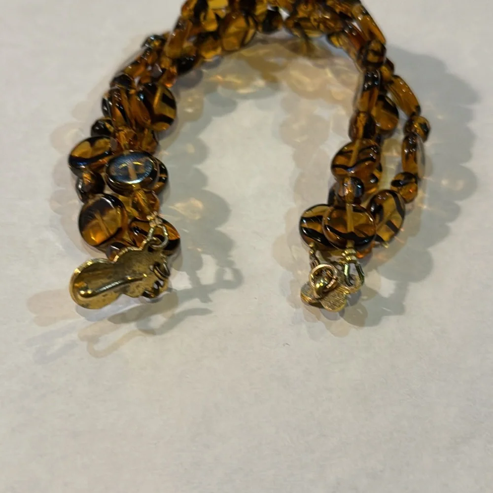 TRIPLE STRAND TIGERS EYE GLASS BEADS‎ BRACELET